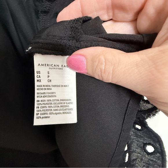 American Eagle Milkmaid Puff Sleeve Smocked Velvet Trim Dress Small Whimsigoth - Picture 9 of 9